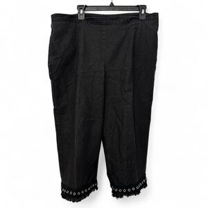 Alfred Dunner Black Capri Pants Womens Size 18W Grommet Fringe Boho Grunge